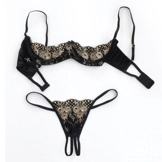 Black Lace See Through Bra and Panty Set