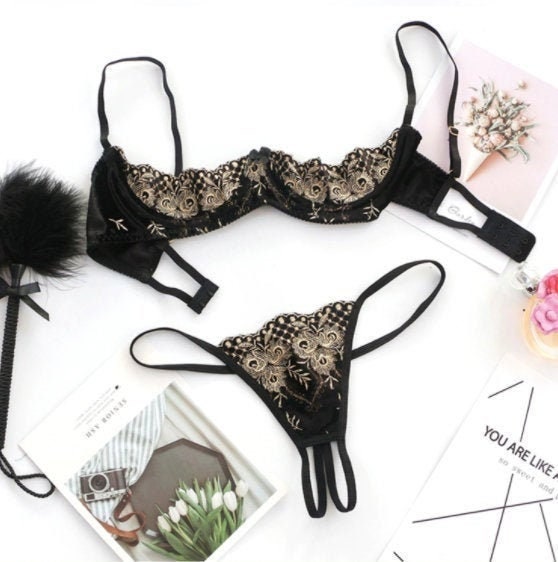 Black Lace See Through Bra and Panty Set