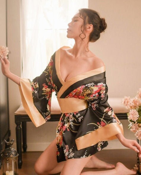 SEXY Women Lingerie Nightgown| Satin Kimono| Bow Knot Bathrobe| Nightgown Set| Bath Robes| Silk Lingerie| Erotic Lingerie| Gift For Her